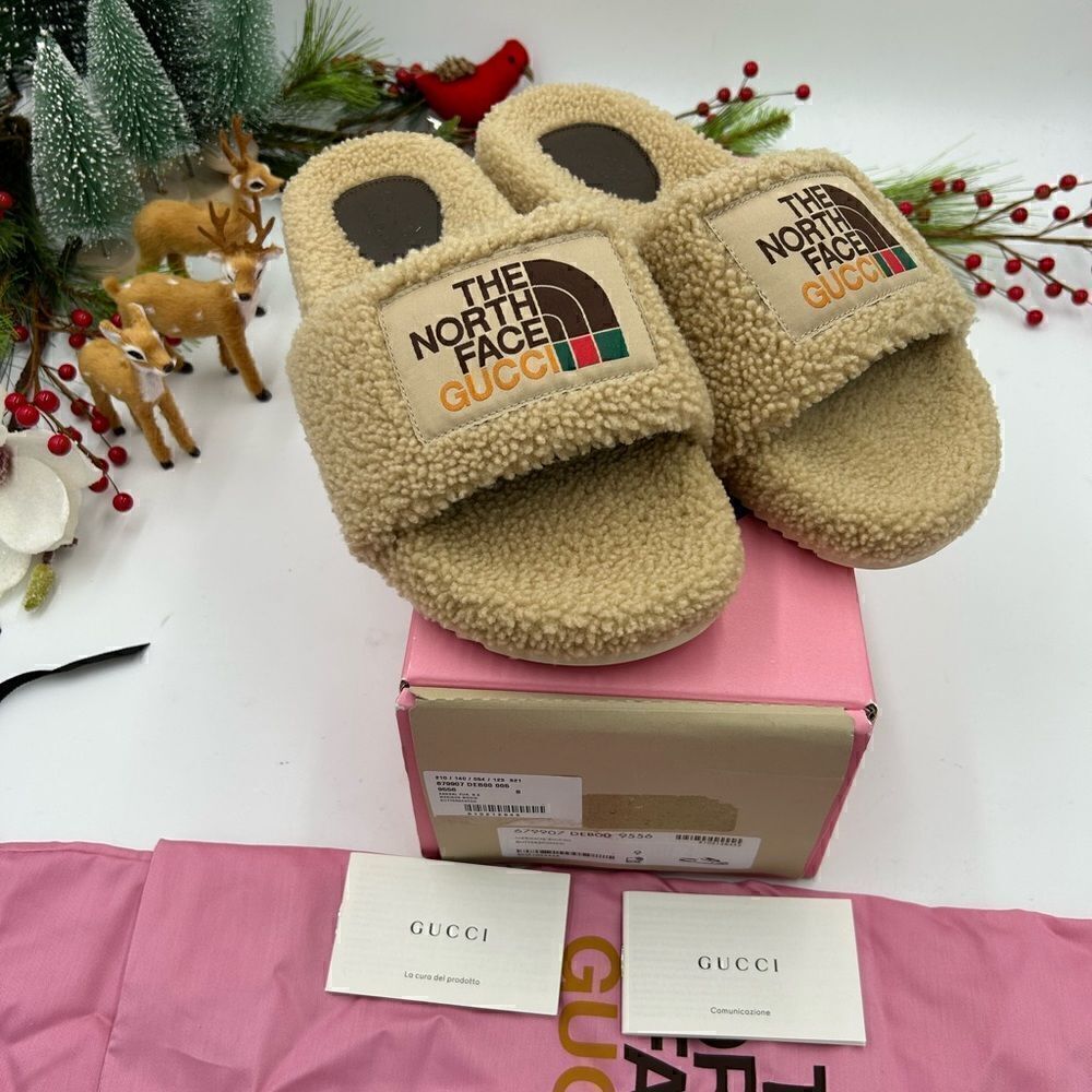 Men’s Gucci x Northface shearling slides size 9 made in Italy - Picture 3 of 8